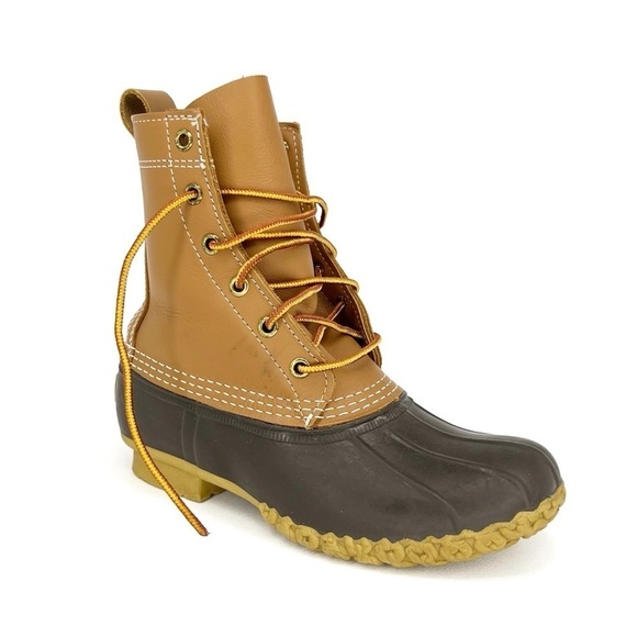L.L.Bean Women's Size 6 Tan/Brown 8” Bean Boots Leather Rubber Duck Boots EUC - Picture 1 of 9